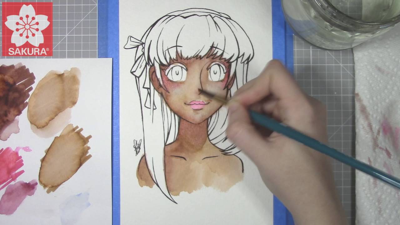 Manga Drawing Tutorial: Dark Skin Tones with Water Color - Koi Coloring Brush Pens