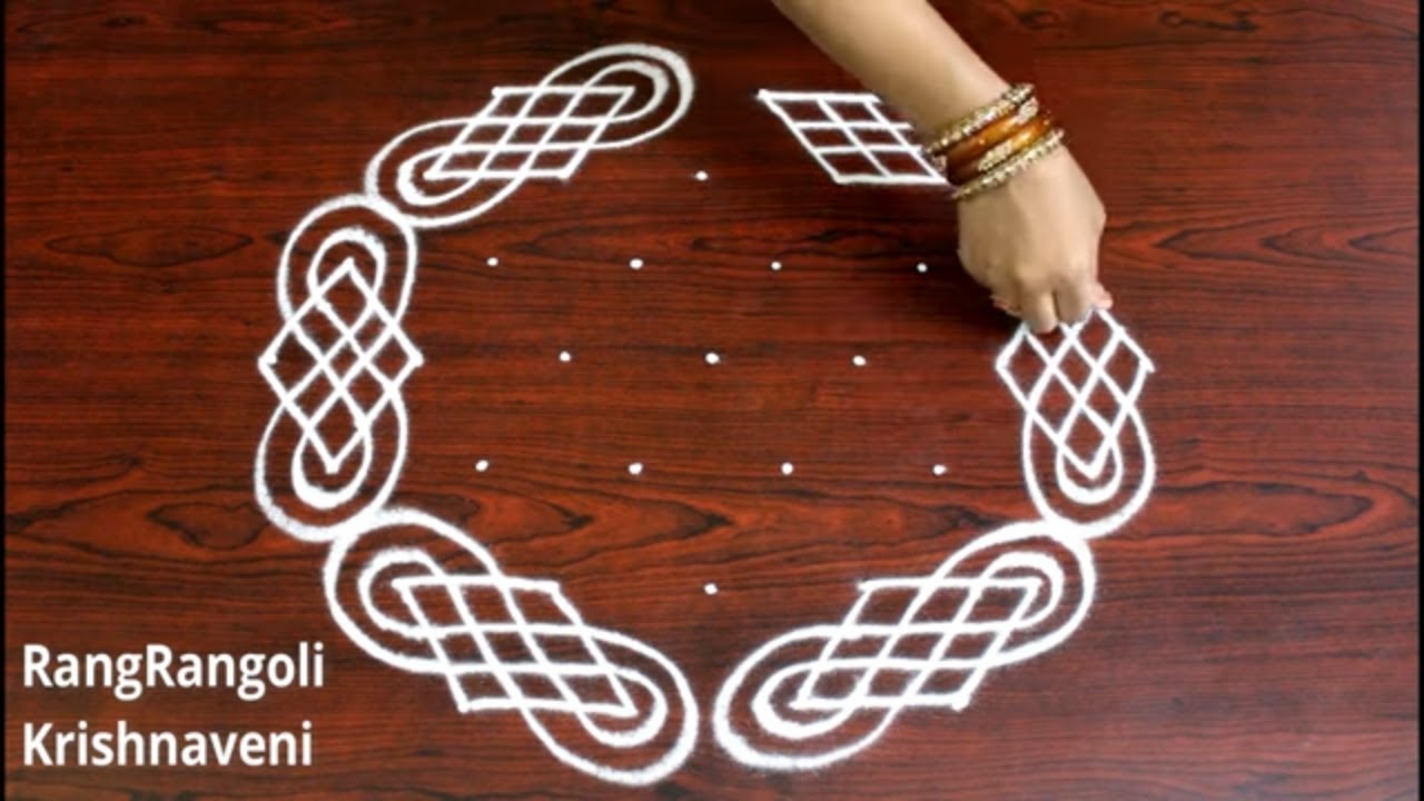 Dhanurmasam Sankranthi Muggulu with Borders | 7*4 dots Easy Pongal Kolam | RangRangoli Krishnaveni