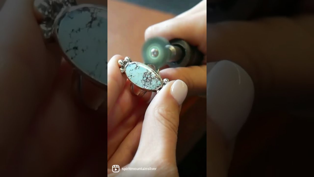 A silver ring made with Golden Hills turquoise cabochon from Turquoise Moose