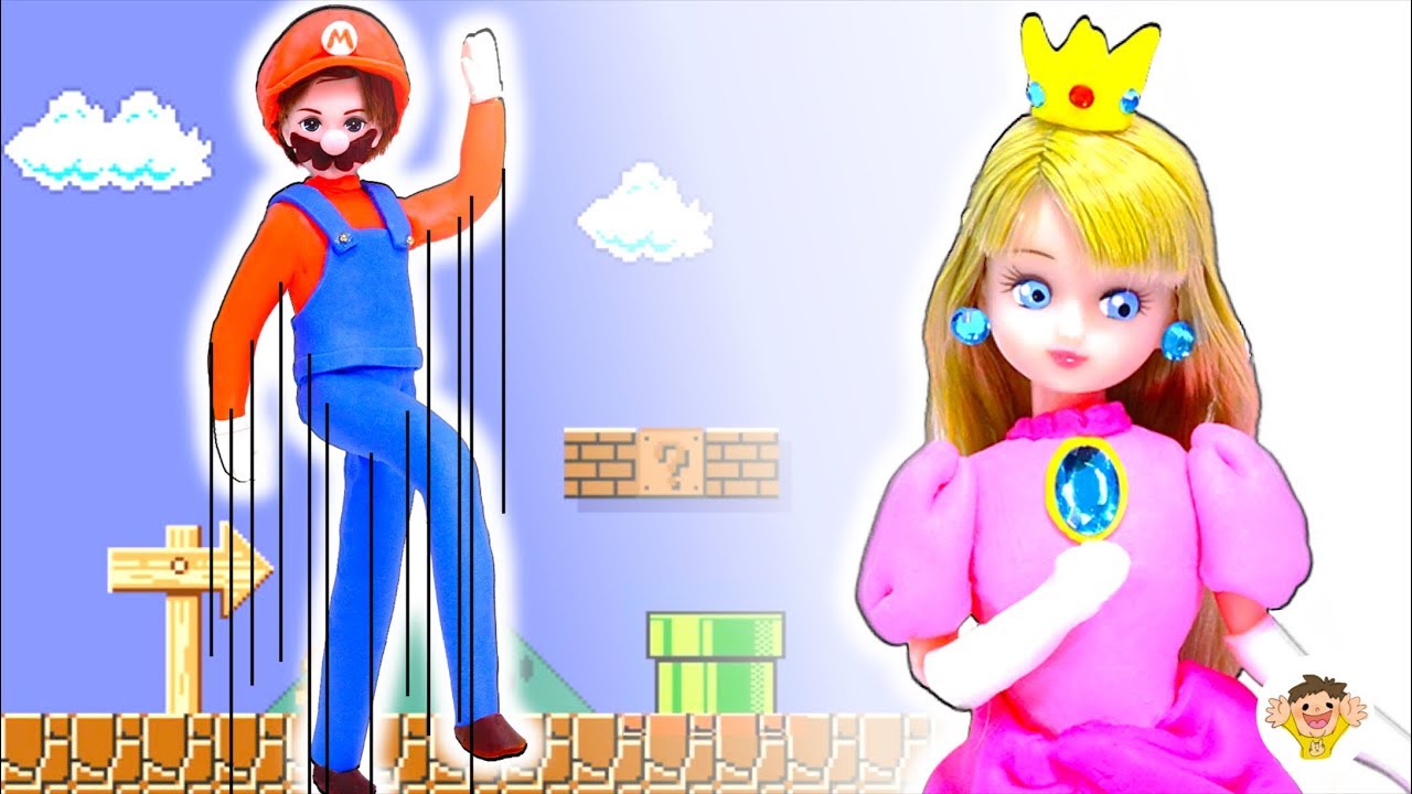 【マリオ❤リカちゃん】粘土で衣装を手作り🌼マリオとピーチ姫のドレスをDIY⭐変身して救出しよう♪おもちゃ 人形 アニメ