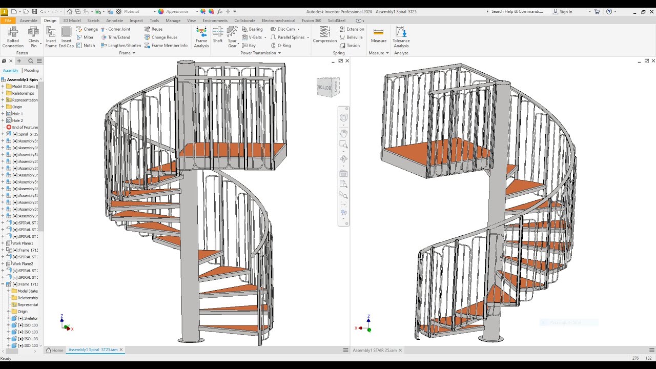 Autodesk inventor Create Spiral Staircase And Railing with Sheet Metal Exercise 47