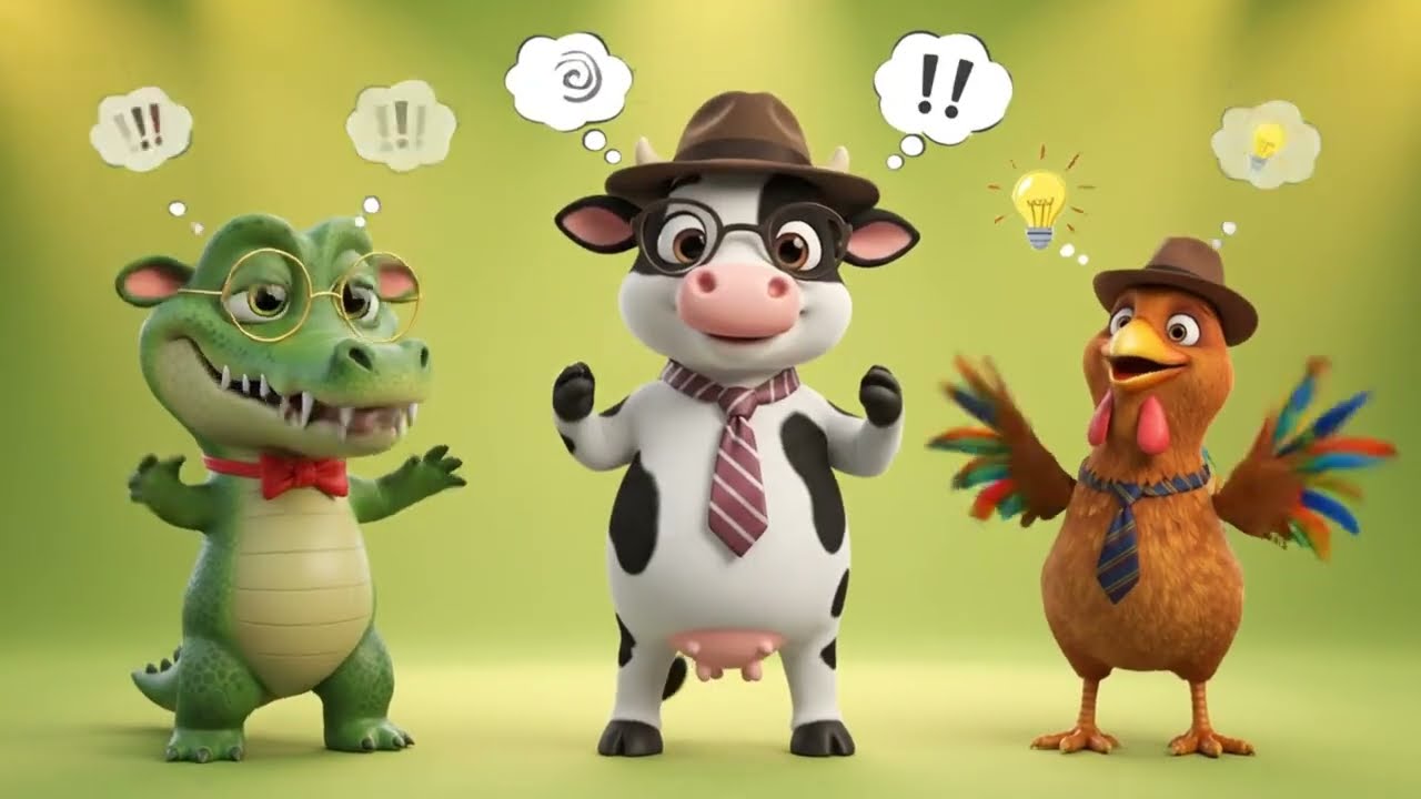 Tigre, Delfín, Pollo, Cocodrilo y Vaca Bailando 🐯🐬🐔🐊🐮 | Música Infantil Animada 3D