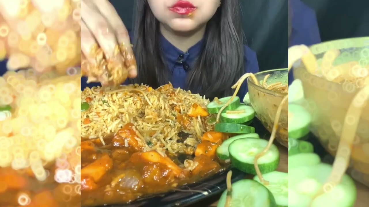 ASMR EATING NOODLES,FRIED RICE, GRAVY PANEER, FOODIE BABES 