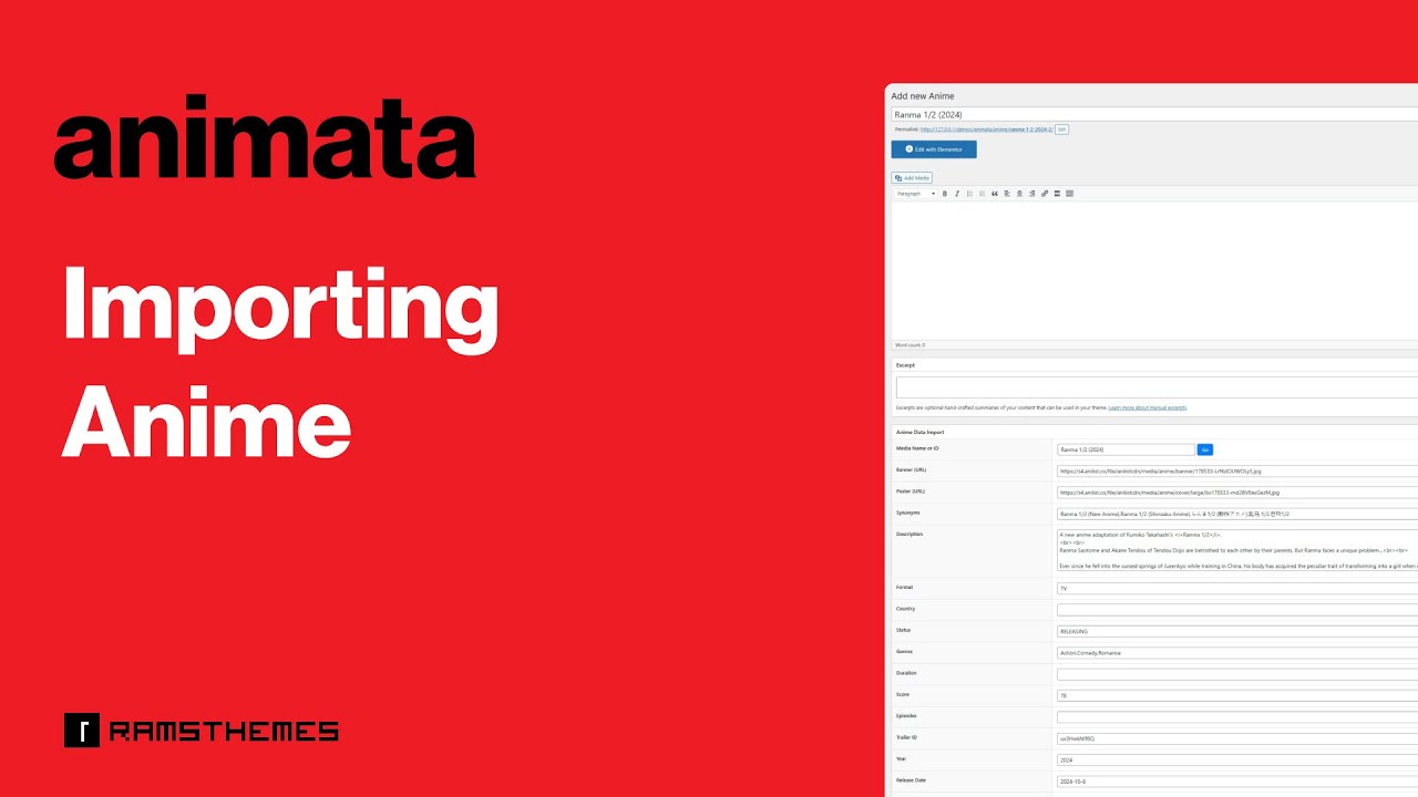 IMPORT ANIME DATA using ANIMATA WordPress Plugin