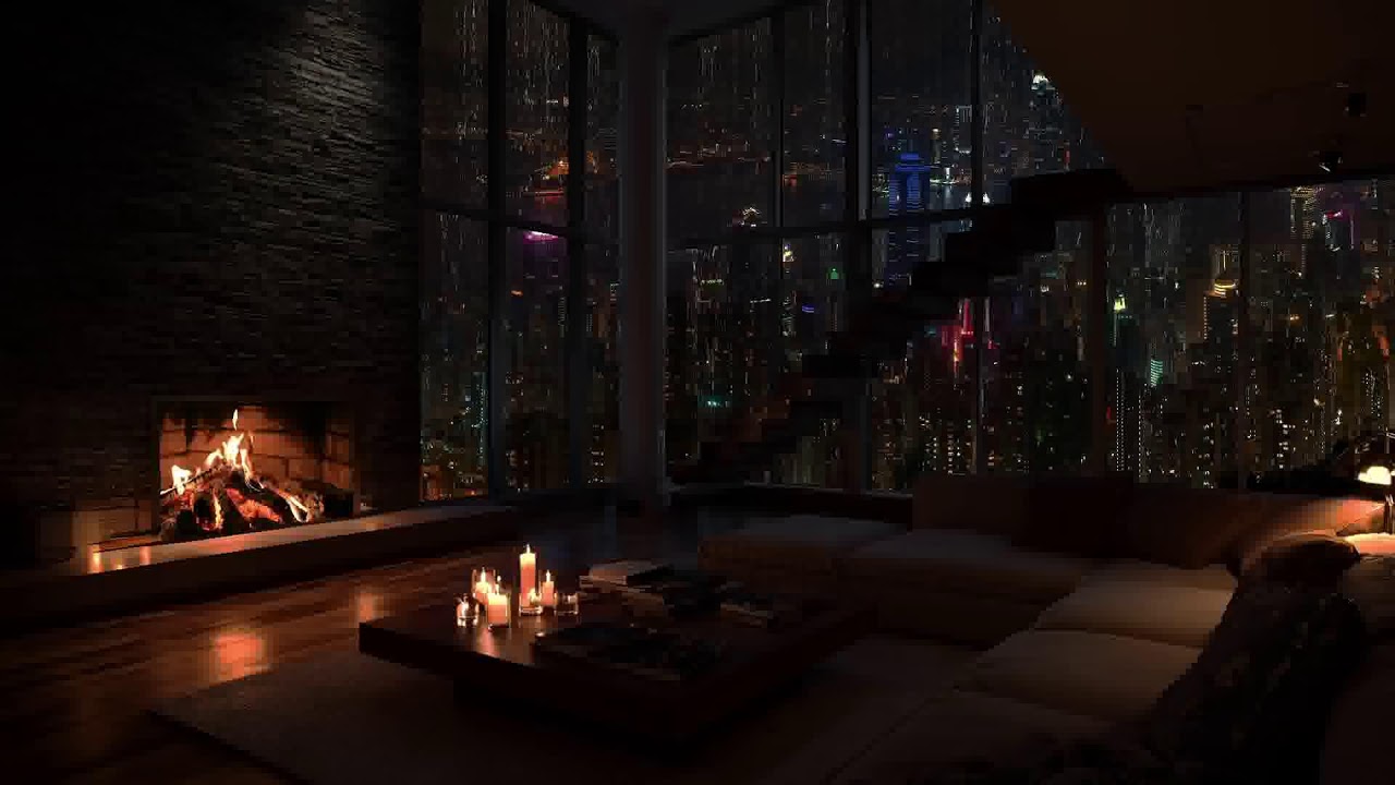 🌧️✨ Urban Rain Ambience with Fireplace – Calm Night Sounds for Sleep, Focus and Peace