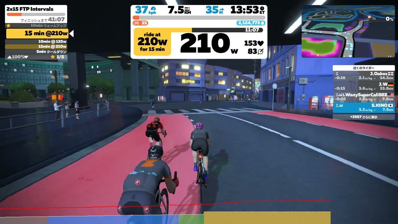 【Zwift2022/02/24木曜日実施】ワークアウト2x15 FTP Intervals(FTP211) On Electric Loop In Makuri Islands