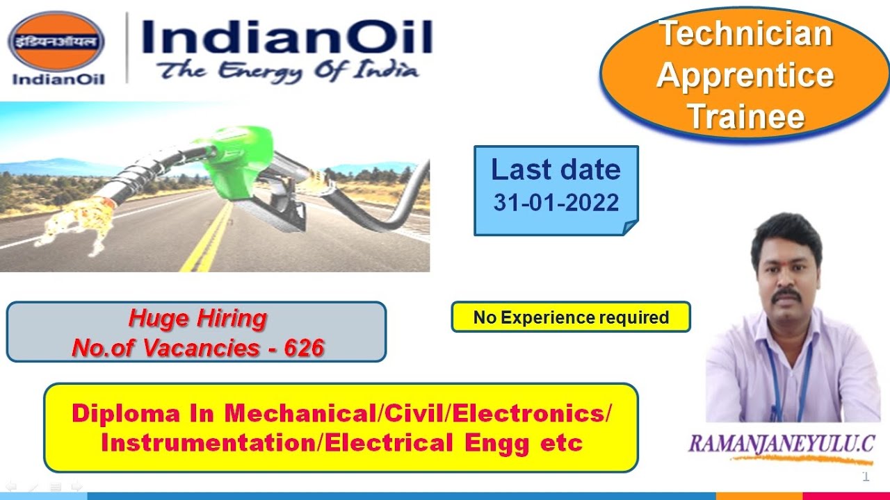IOCL TECHNICIAN APPRENTICE/ DIPLOMA IN MECHANICAL/CIVIL/ELECTRICAL/ELECTRONICS/INSTRUMENTATION/JOBS