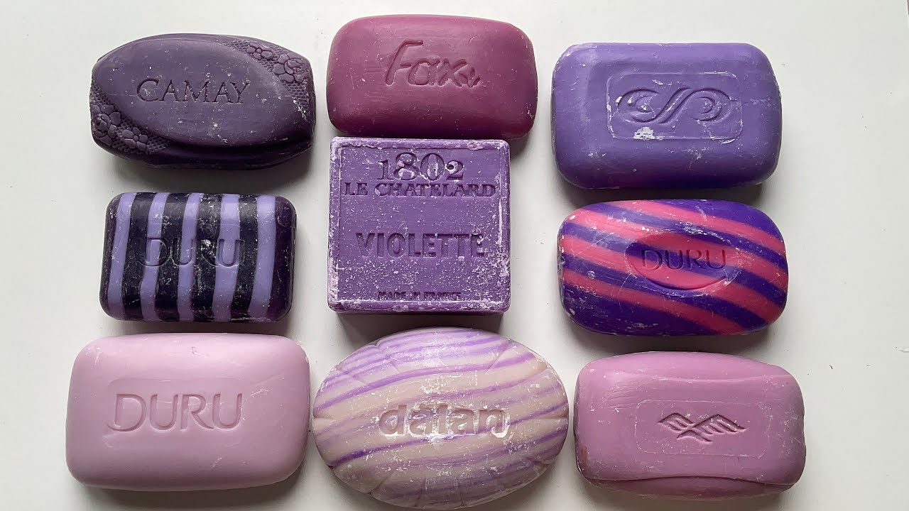 ASMR cutting of dry purple soap