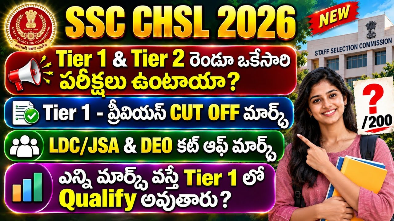 SSC CHSL Tier 1 Previous Cut Off Marks | SSC CHSL Notification 2026 Telugu | SSC CHSL Syllabus 2026