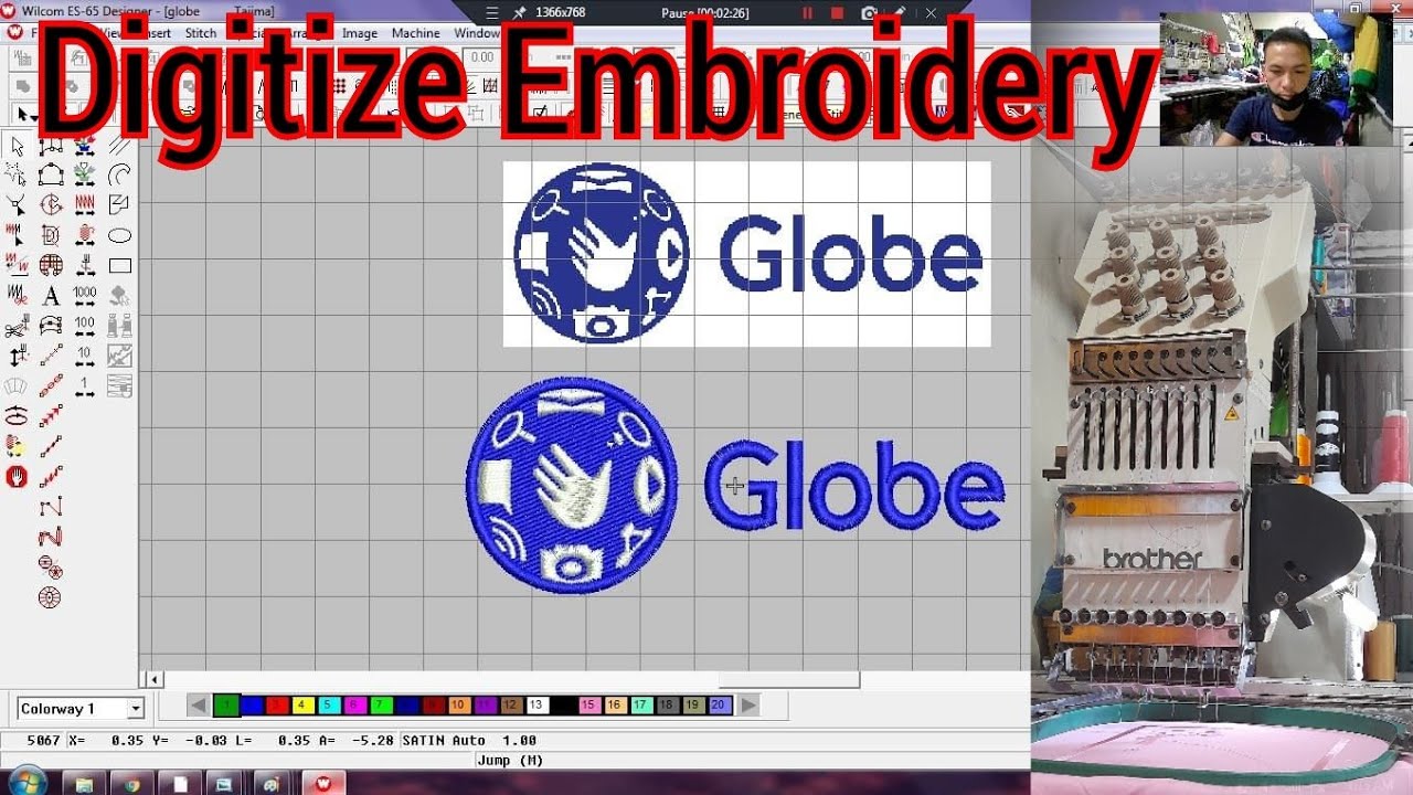 Globe layout digitize embroidery program for embroidery wilcom es-65 designer v9