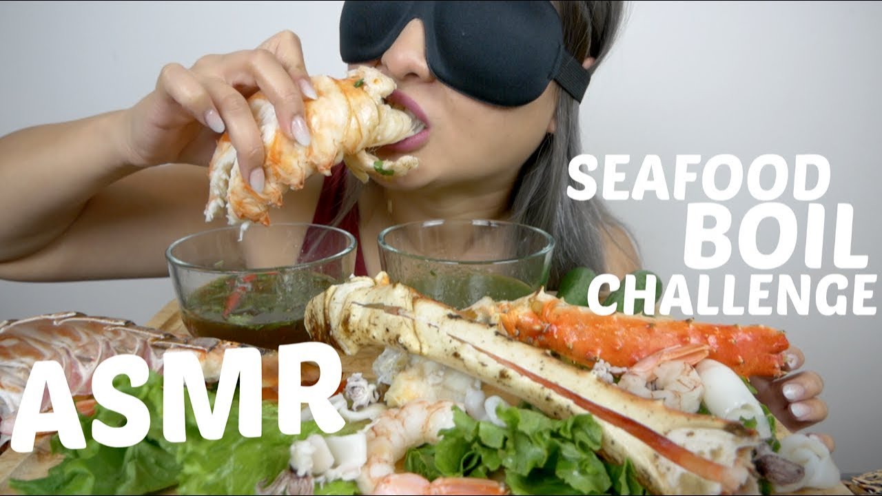 Seafood Boil Blindfold Challenge | ASMR *SOFT SPOKEN Eating Sounds | N.E Let's Eat