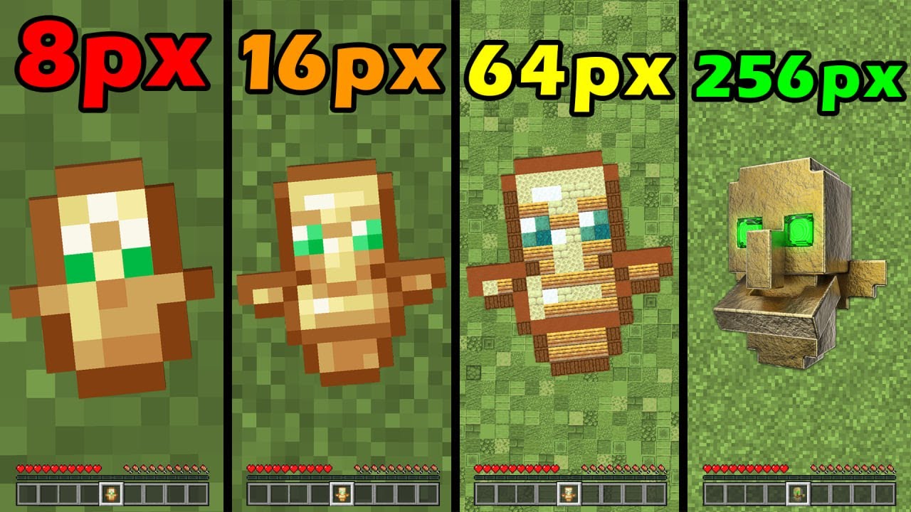 Minecraft in 1px vs 8px vs 16px vs 64px vs 256px be like: