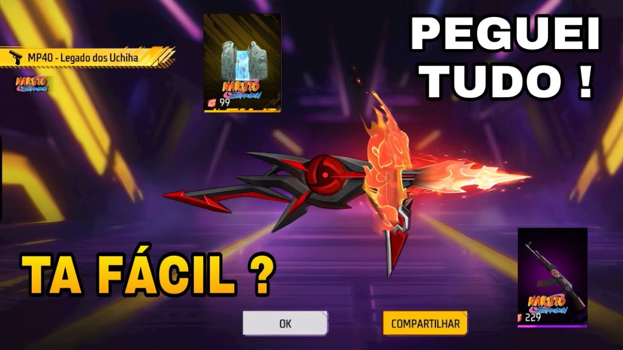 PEGANDO A NOVA MP40 LEGADO DOS UCHIHA NO FREE FIRE ! MP40 PARCERIA NARUTO PARTE 2 ! TÁ FACIL ?