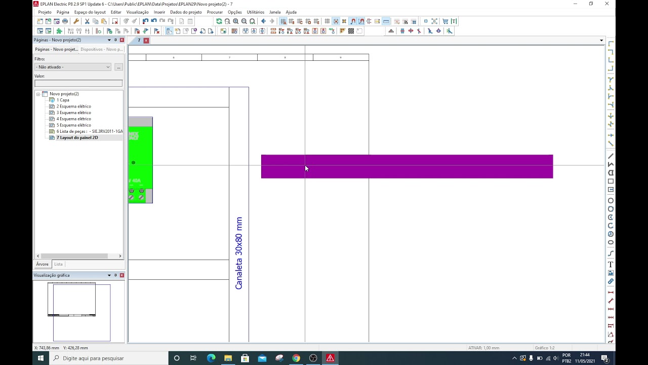 Projetos elétricos - Intervalo de montagem layout 2D