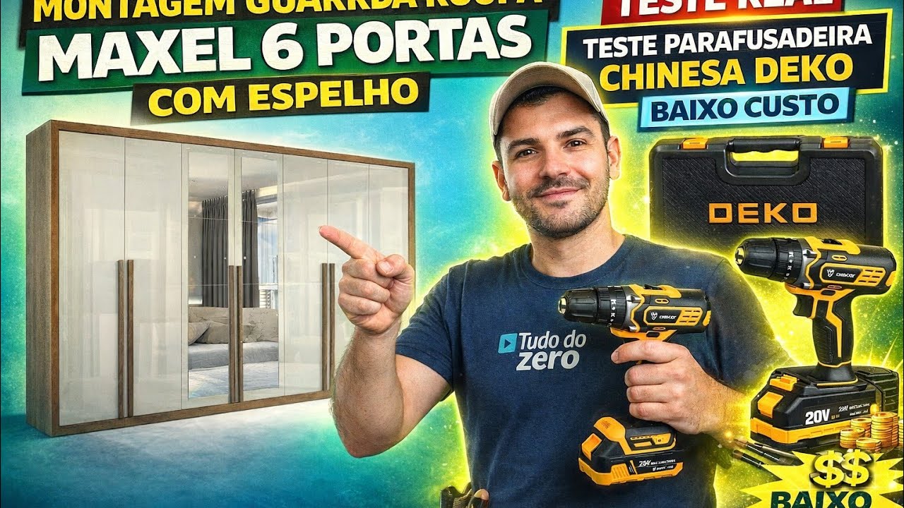Montagem completa guarda-roupa Maxel com espelho e teste ferramenta parafusadeira Chinesa Deko 