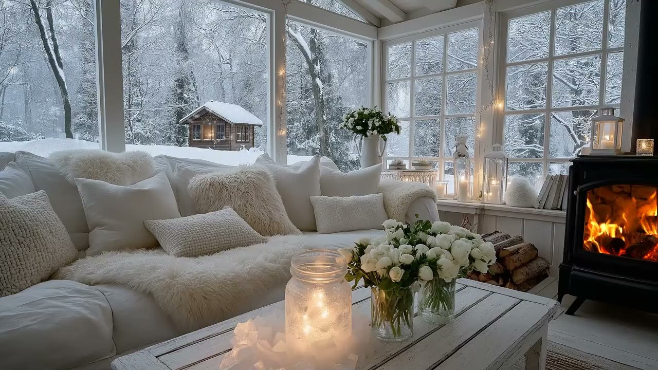 🕯️Ethereal White Lounge | Soft Piano Flowers & Blizzard (5 Hours) | Anxiety Relief Focus Study Relax