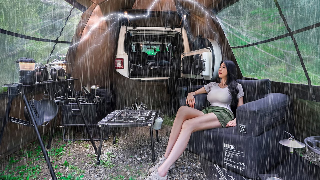 ☔️КАМПИНГ В СТРАШНОМ ЛИВНЕ С АВТОМОБИЛЬНОЙ ПАЛАТКОЙ | ЗВУКИ ДОЖДЯ