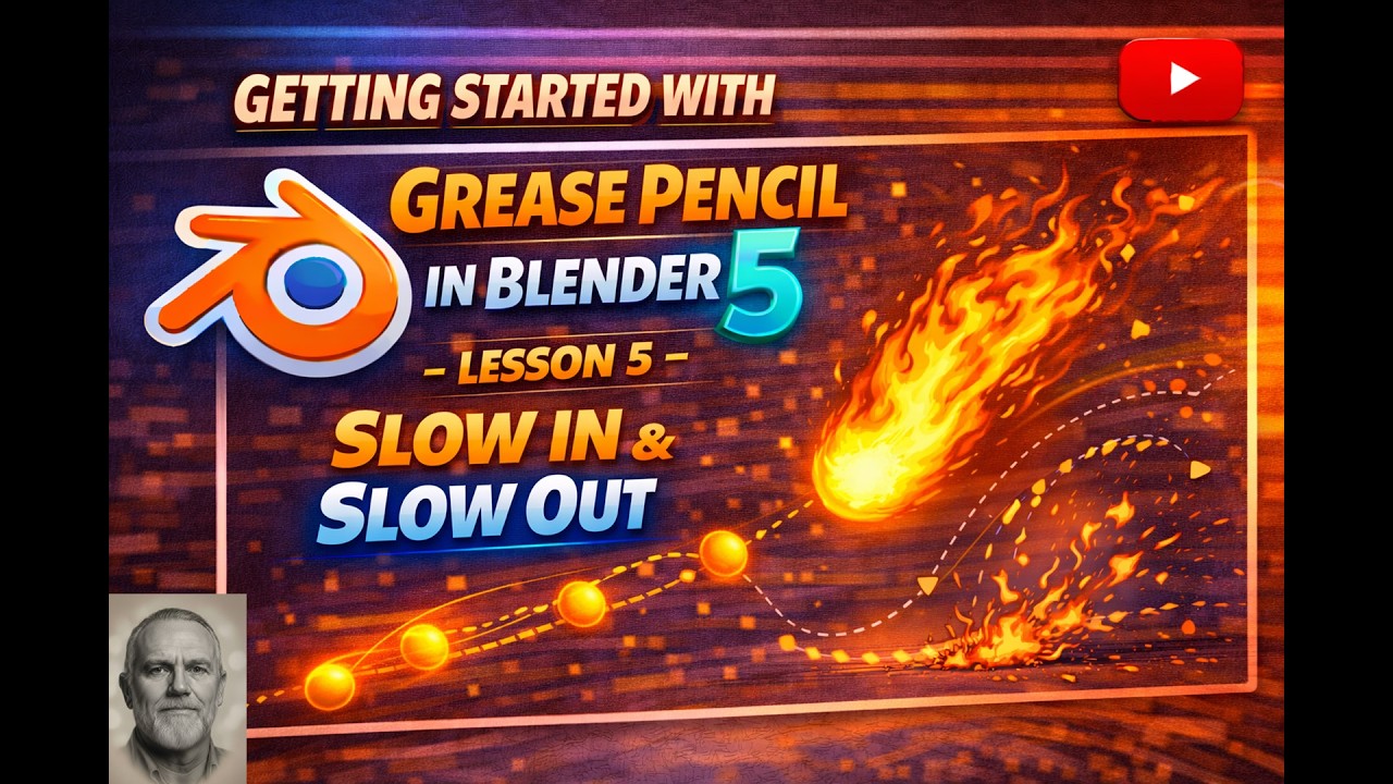 Getting Started with Grease Pencil in Blender 5 – Lesson 5 – Slow In & Slow Out (Fireball Animation)