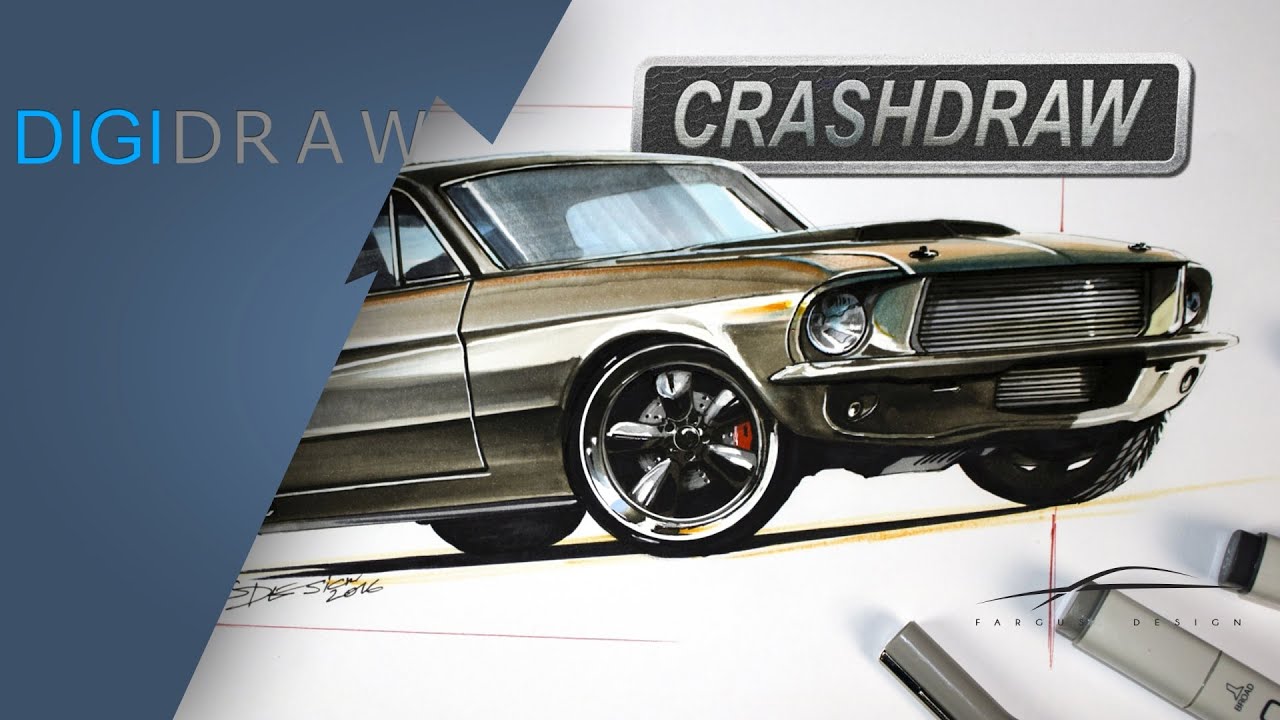 Ford Mustang Chip Foose style designsketch, Overhaulin’ style Copic marker sketch