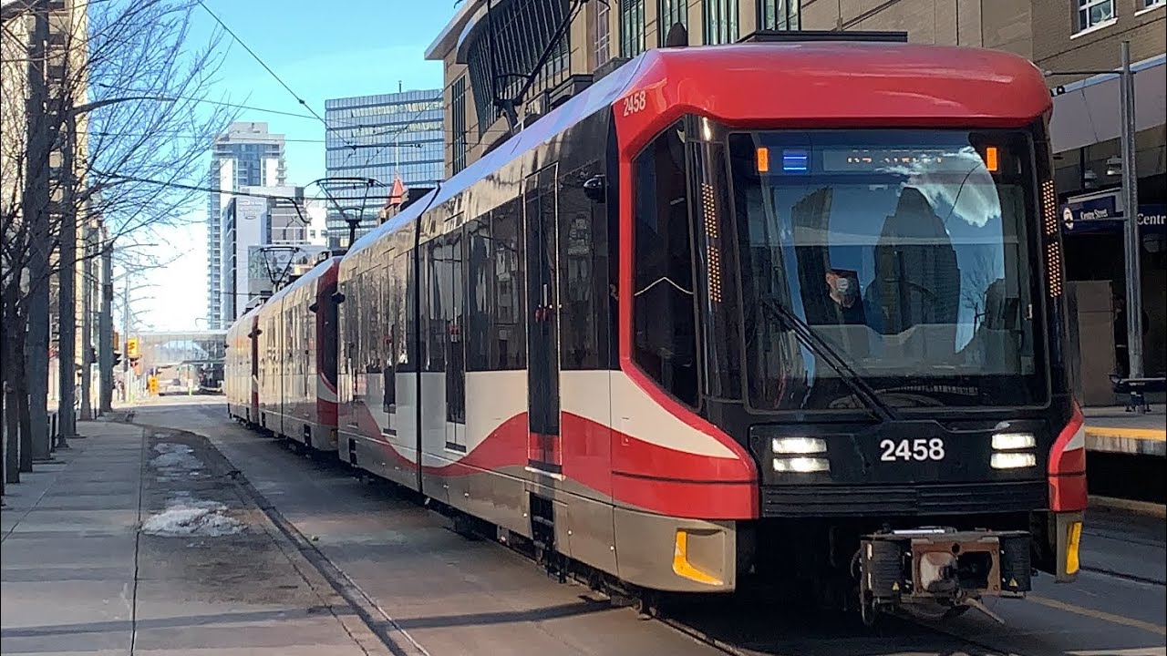 8 Calgary Transit C-Trains in Downtown Calgary!!!! March 8, 2021