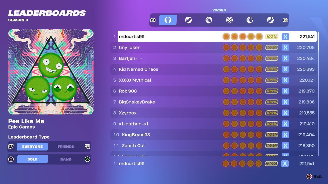 [Fortnite Festival S3] Pea Like Me Expert Vocals 100% FC World Record