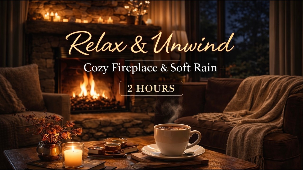Relax & Unwind – Stay Warm Tonight | 2 Hours Cozy Fireplace & Soft Rain