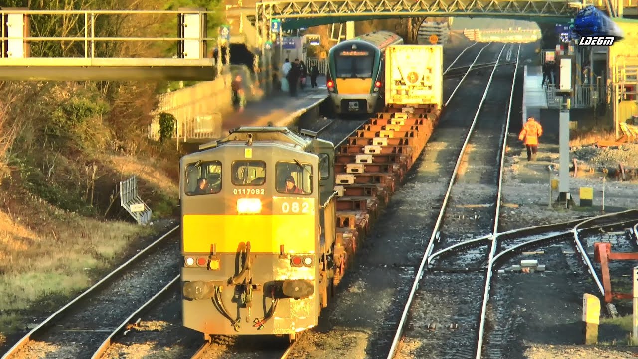 Irish Class 071 082 Locomotive & XPO Intermodal Train in Kildare Station - 04 January 2024