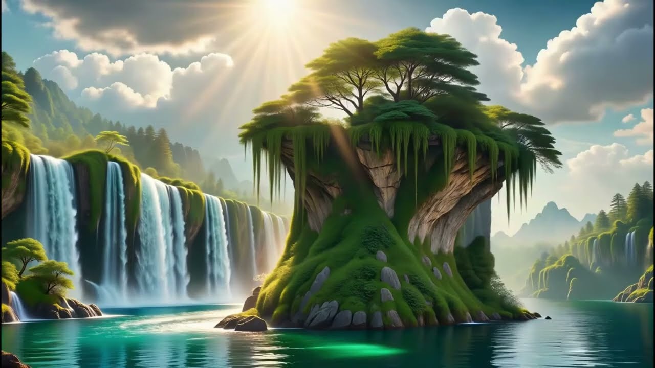 🌊 Hidden Island Waterfall Paradise 🌿 | Deep Sleep, Relax & Calm Music