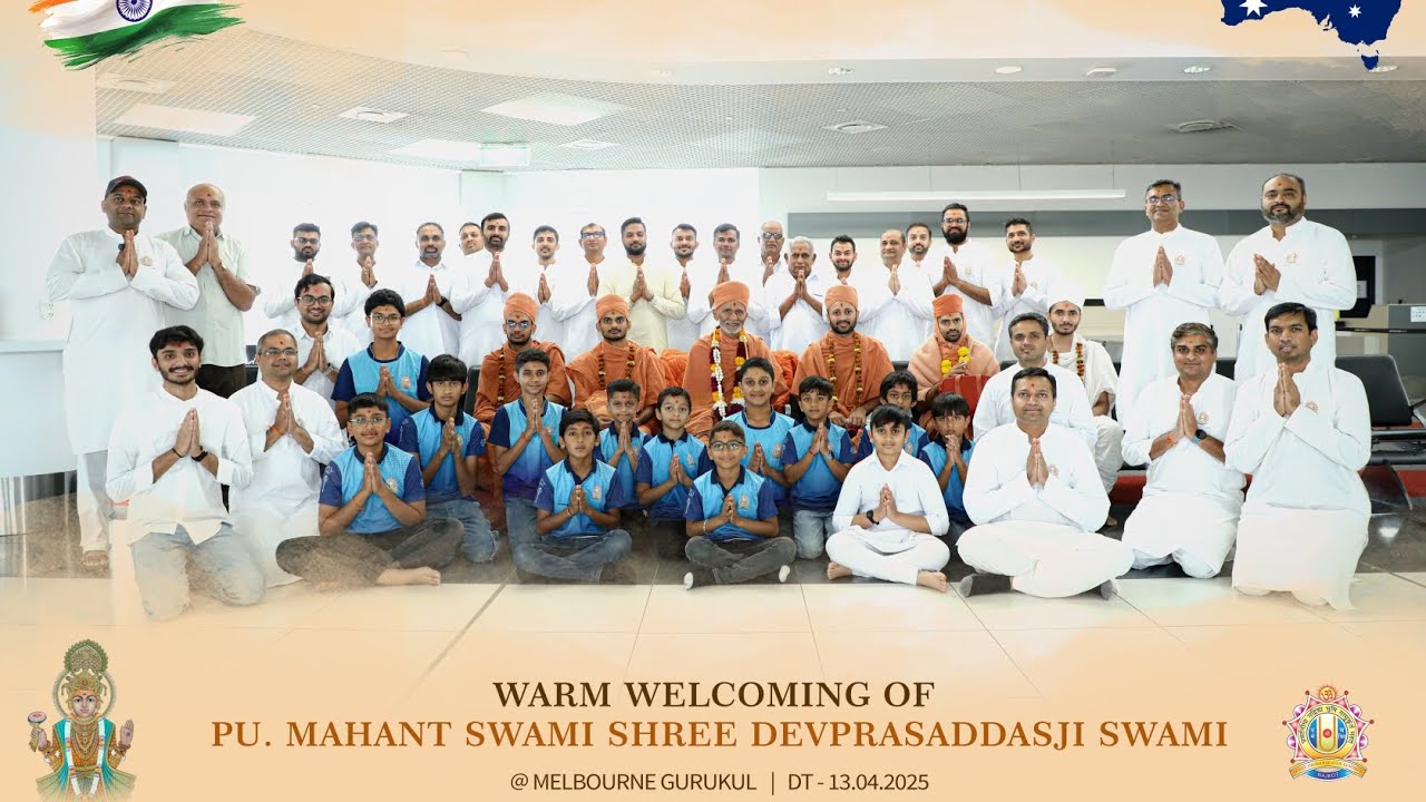 Warm welcoming of Pu. Mahant Swami Shri Devprasaddasji Swami | Melbourne Gurukul