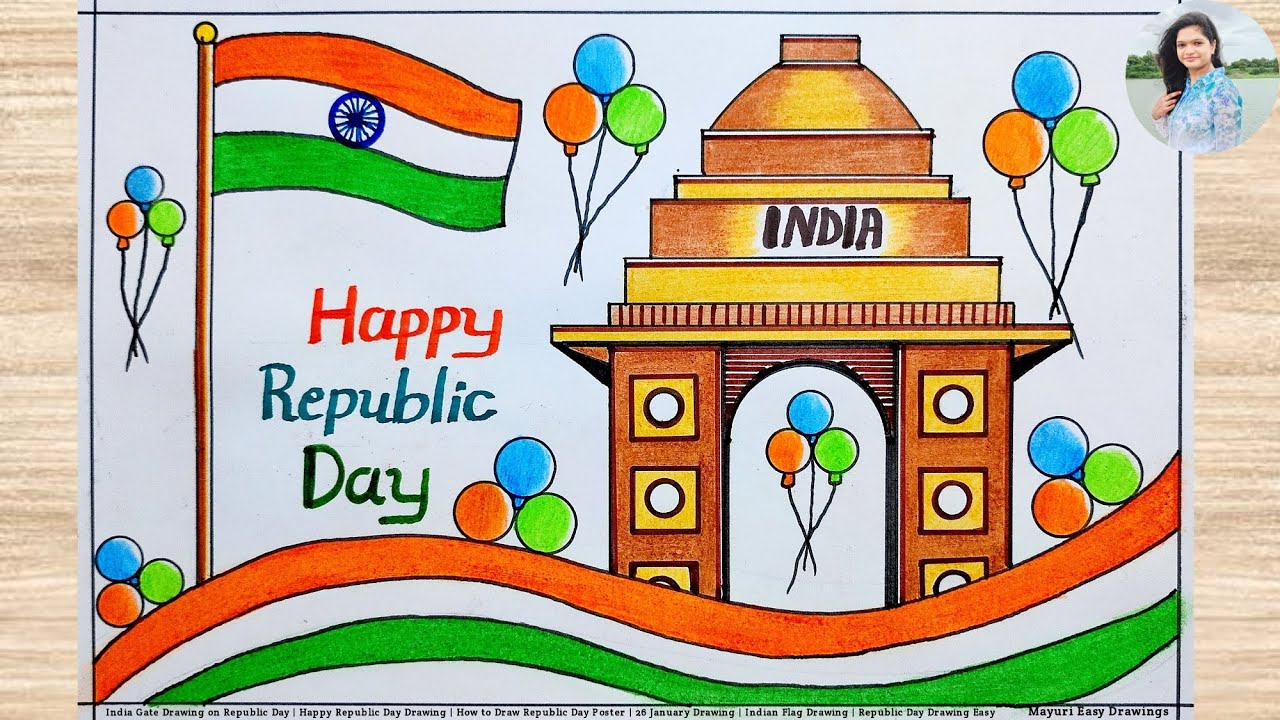 Happy Republic Day Poster Drawing | India Gate Drawing on Republic Day | 26 January Drawing Easy