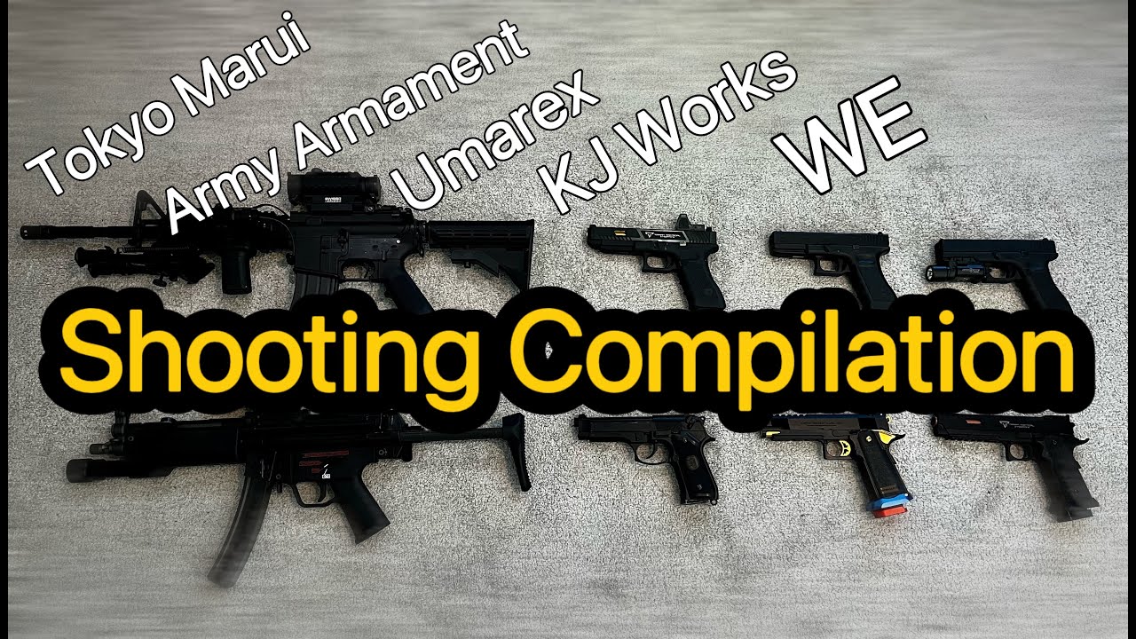 Airsoft Shooting Compilation (KJ Work M9, Marui Hi Capa 5.1 Gold, TTI Hi Capa, TTI G34, WE MP5, MWS)