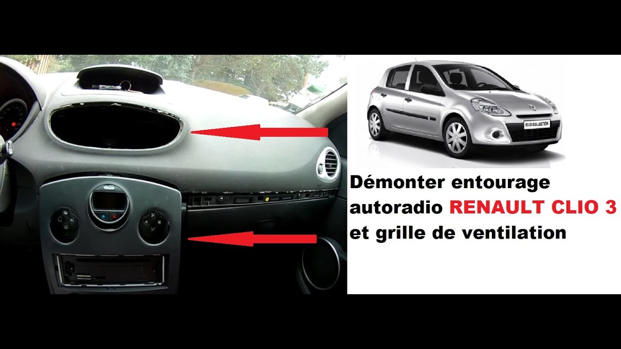 Снять окантовку автомагнитолы Renault Clio 3 и вентиляционную решетку