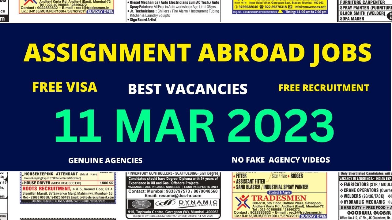 Assignment Abroad Times Today, 11 March 2023, Gulf Jobs Vacancies, Assignments Abroad Times epaper