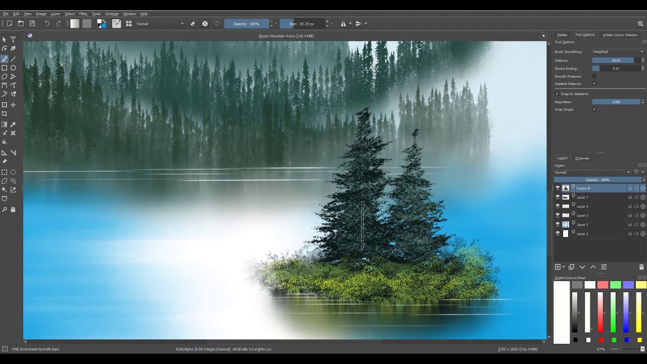 Let's paint a happy little Mountain in Krita - Bob Ross style