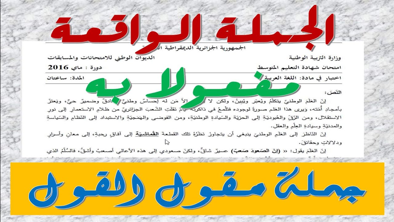 الجملة الواقعة مفعولا به- جملة مقول القول- السنة الرابعة
