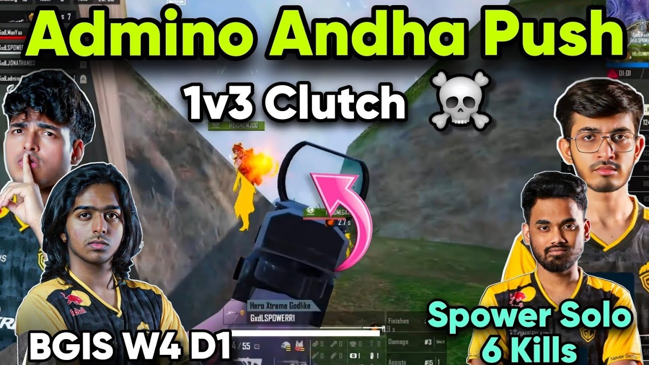 🇮🇳Мощь в огне🔥 6 убийств в одиночку😱 Админо в решающем матче 1 на 3🥵 Неделя 4 BGIS🚨 День 1✅