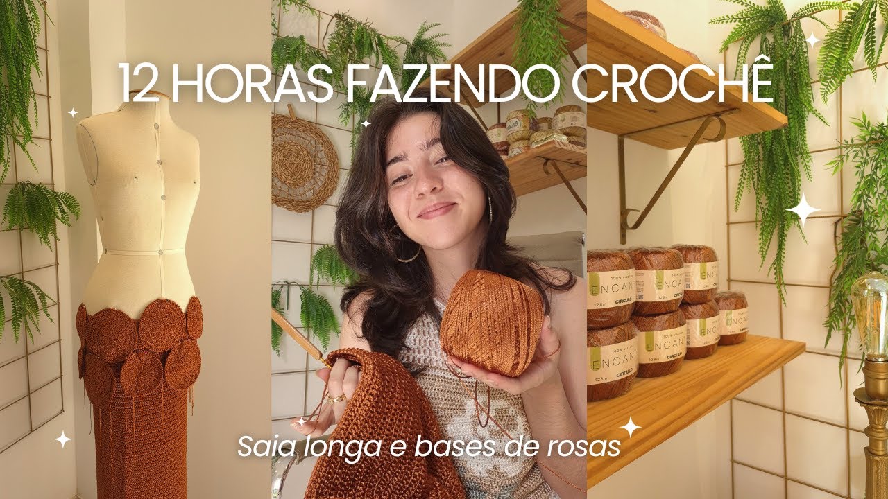 12 HORAS FAZENDO CROCH&Ecirc;! Deu certo? - Conjunto de croch&ecirc; saia longa de rosas 3D (Vlog e dicas)