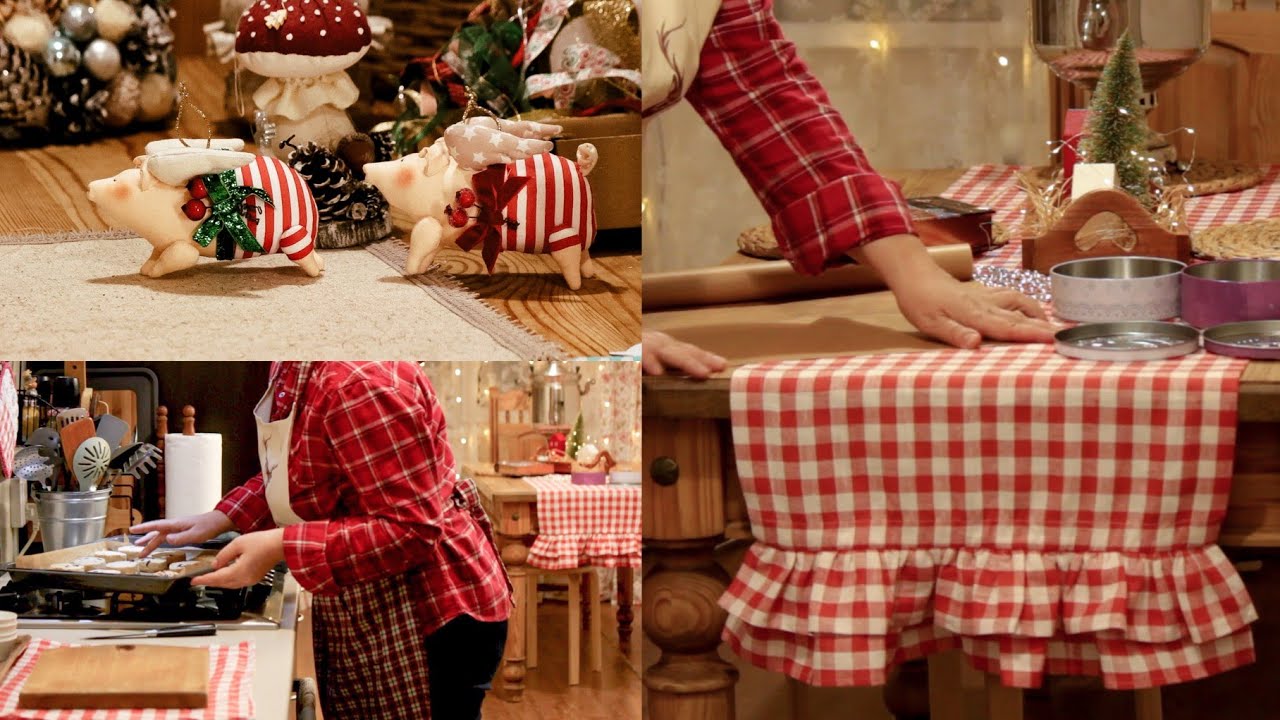 Simple and Slow Life in Winter. Dinner in a forest house. DIY Christmas tree toy flying pig