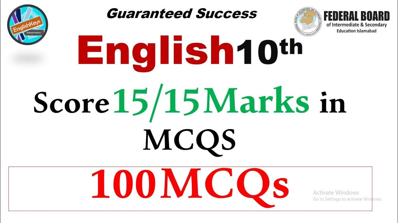 10th English MCQs Live Preparation Fbise Exam 2025| Do these 100 MCQs to score 15/15 in 10th English