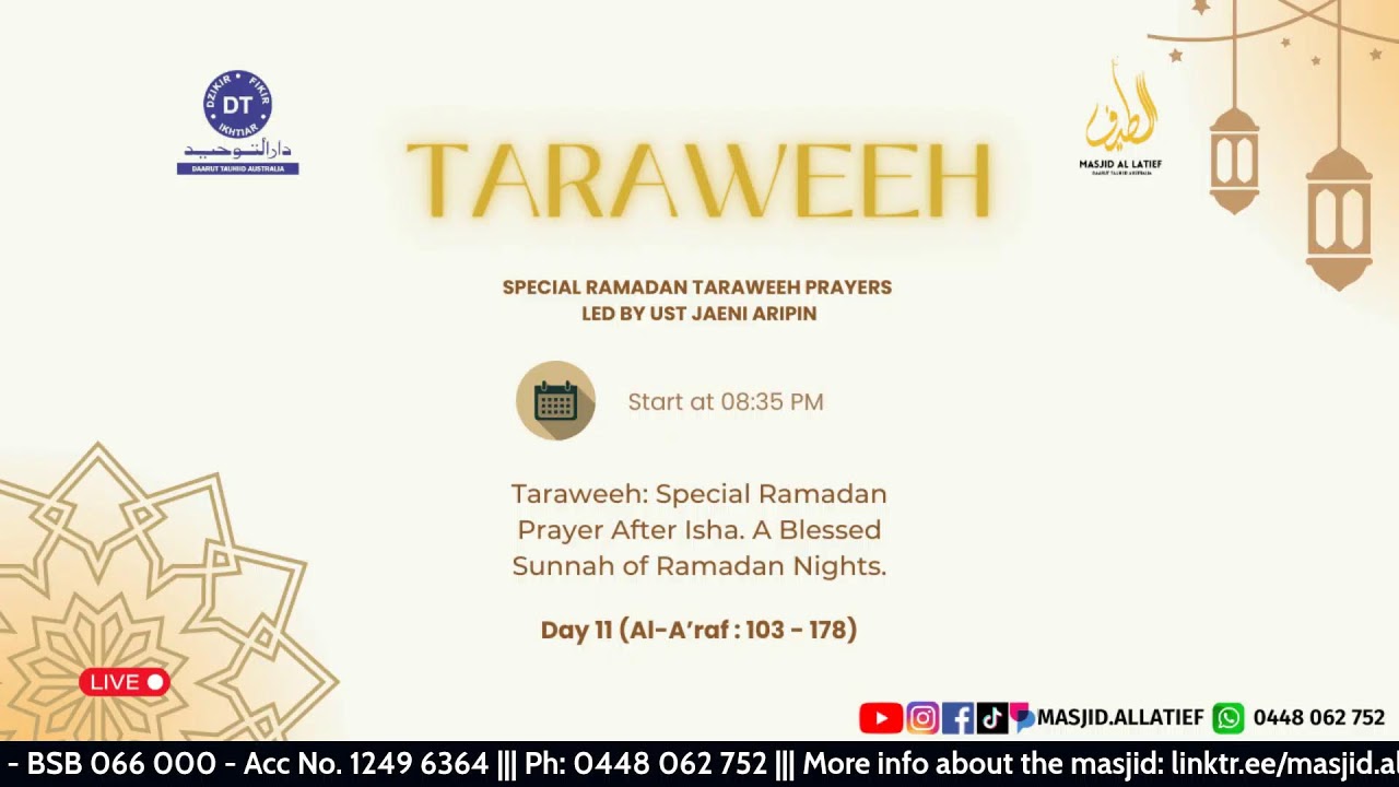 🔴 LIVE Taraweeh Ramadan 1447H | 11 Ramadan 1447 | Masjid Al Latief