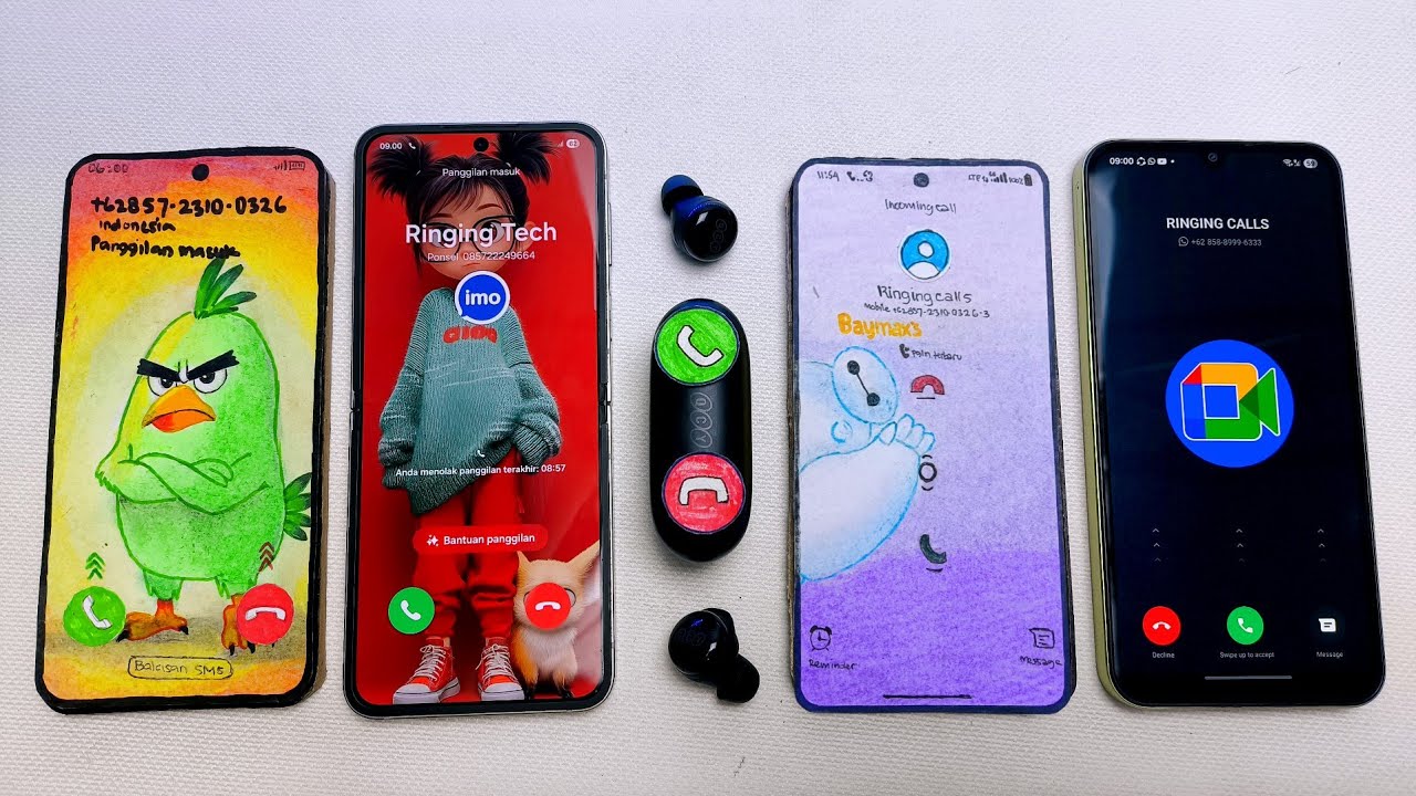 Redmi Bird vs Galaxy flip6 vs Earbuds Phone vs Asus Zenfone 10 vs Galaxy a15 incoming call