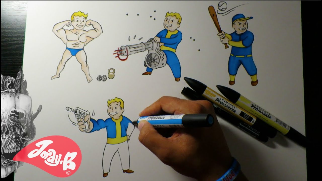 Drawing Fallout 4 Vault Boy Characters Ep.1 PERKS!!!