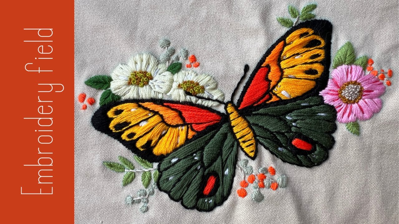 Beautiful simple realistic butterfly hand embroidery