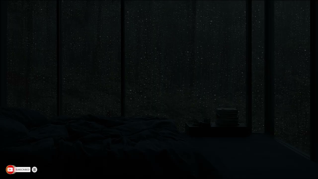 A Dim Room At Midnight While Heavy Rain Outside Creates A Deep And Lonely Mood