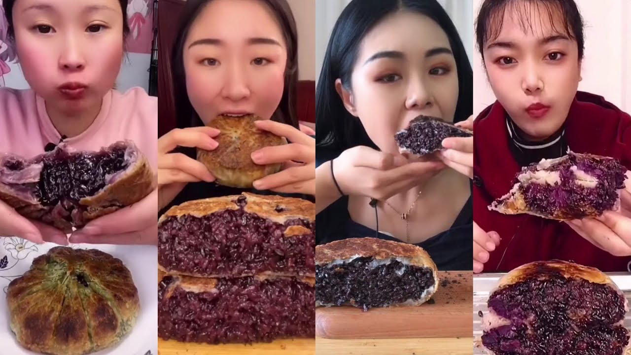 [ASMR] CRISPY PAN-FRIED PURPLE RICE PIES (紫米手抓饼) || *Subtitled* Chinese Dessert Mukbang 디저트 먹방 吃播