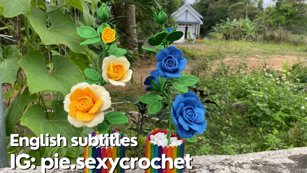 Hướng dẫn cách móc hoa hồng leo | Nụ hoa hồng bằng len | Crochet climbing roses tutorials
