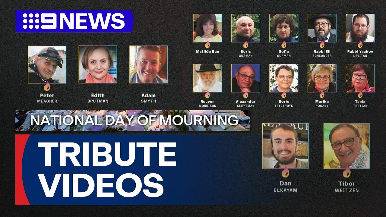 National Day of Mourning: Tribute videos played for victims of the Bondi attack | 9 News Australia