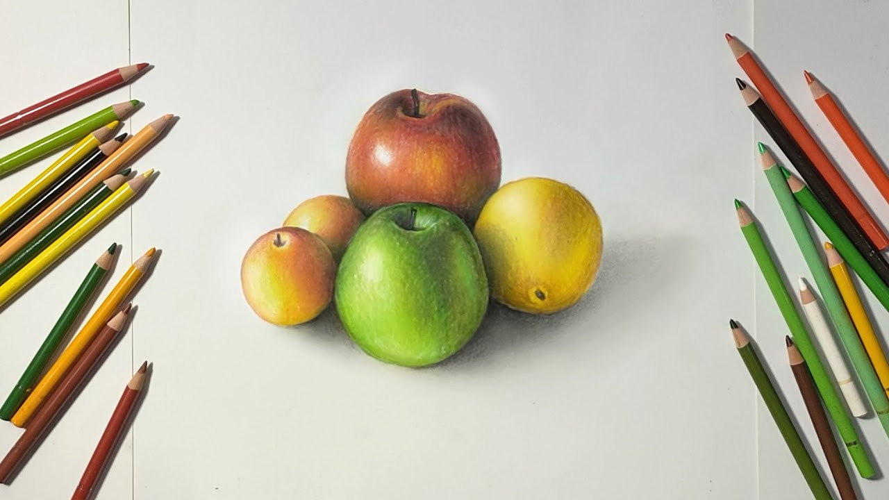 Lukisan 3D | Cara menggambar 3d buah-buahan dengan Pensil warna