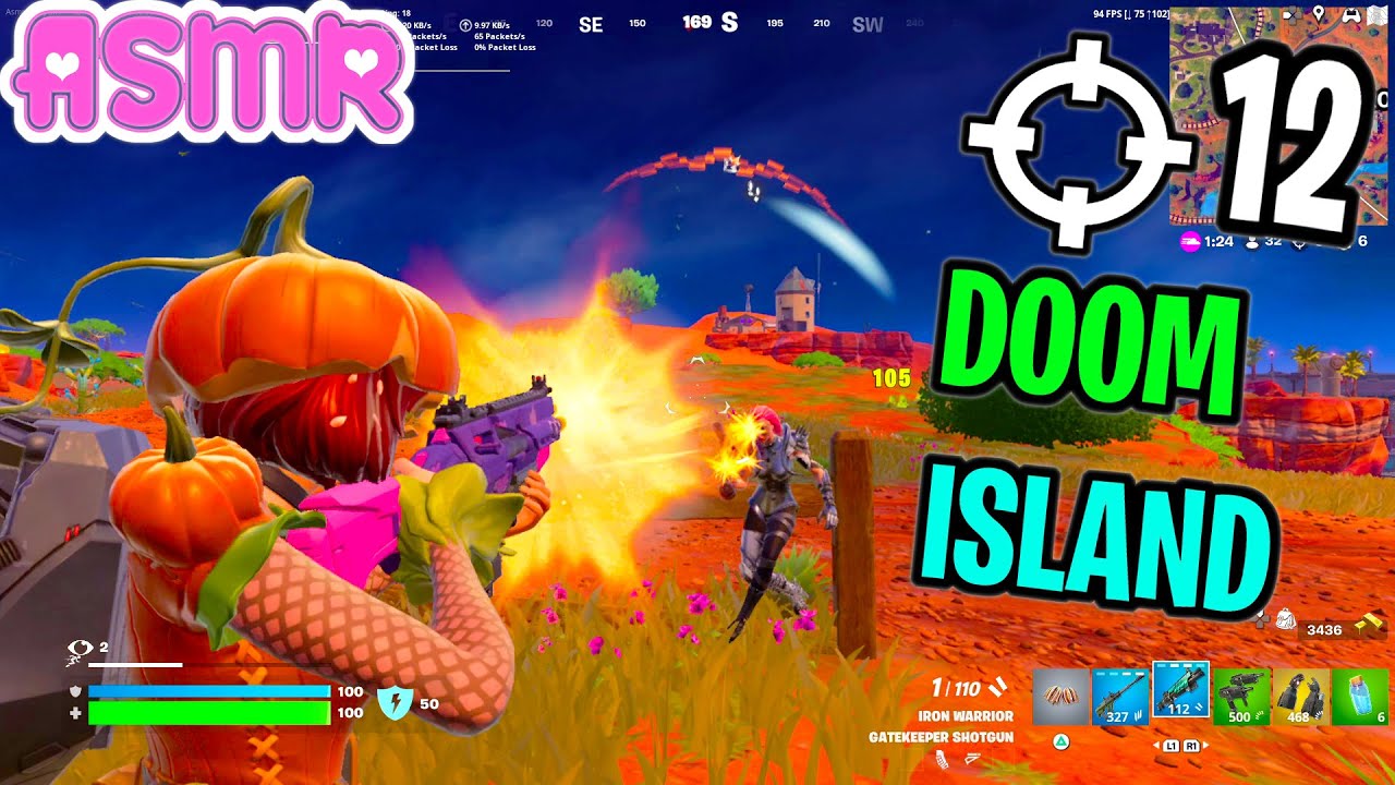 ASMR Gaming 🍀 Fortnite Doom Island Solo Relaxing Gum Chewing + Controller Sounds Whispering 🎧