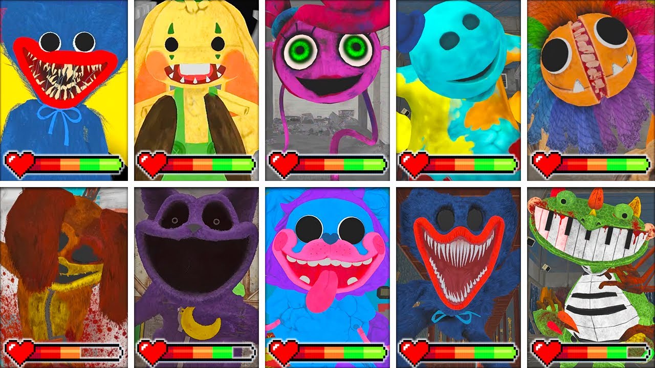 Poppy Playtime: Chapters 1-4 - All BOSSES in BRIGHT Mode with Healthbars